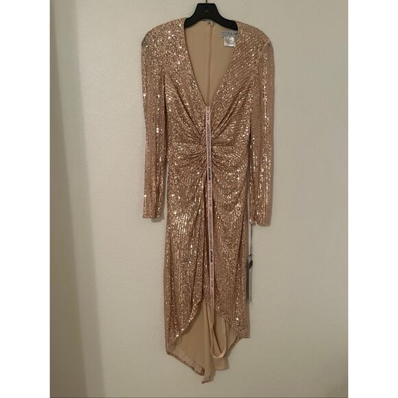 Mac Duggal Women's Ieena Sequin Knotted Long Sleeve Midi Dress NEW NWT - Picture 4 of 9